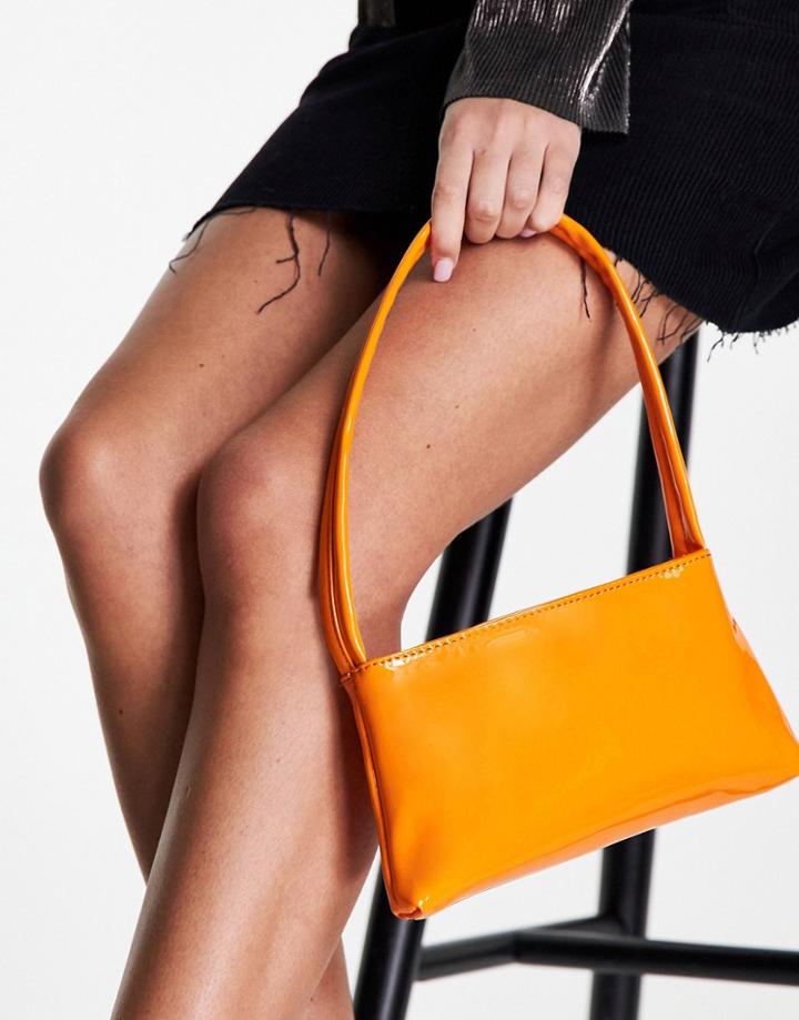 Asos Design Mini Shoulder Bag In Patent Orange