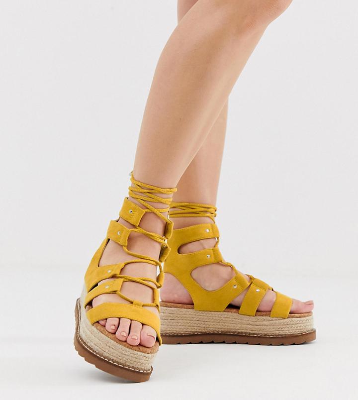 Asos Design Wide Fit Jive Flatform Espadrilles In Yellow