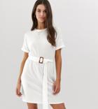Asos Design Tall Rolled Sleeve Rib T-shirt Dress With Faux Tortoiseshell Belt - White