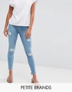 New Look Petite Distressed Hem Jeans - Blue