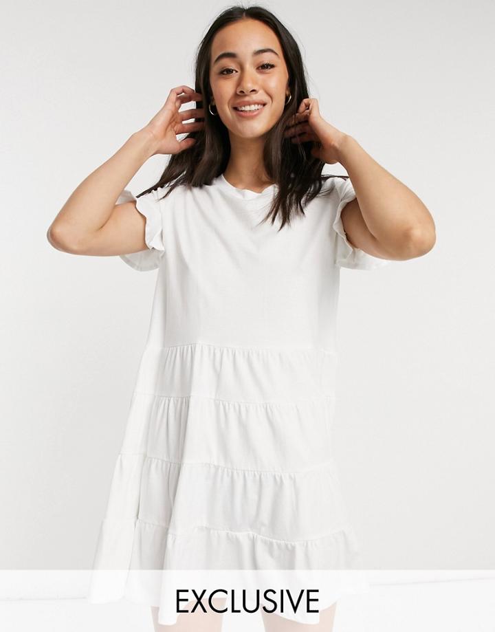 Esmee Exclusive Tiered Jersey Beach Mini Dress In White