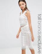 True Decadence Tall Co-ord Premium Lace Overlay Crop Top - Multi