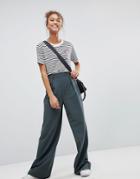 Asos The Wide Leg Pants With Pleat Detail - Green