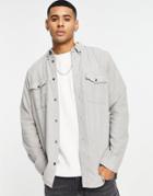 French Connection Long Sleeve Twin Pocket Flannel Shirt In Light Gray-grey