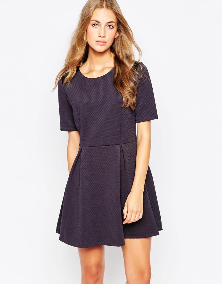 Wal G Pleated Skater Dress With Pu Inserts - Navy