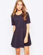 Wal G Pleated Skater Dress With Pu Inserts - Navy