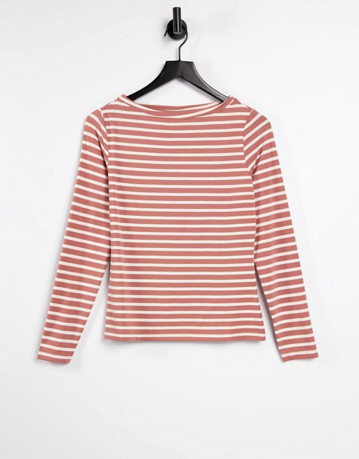 Asos Design Long Sleeve Striped T-shirt In Mink-multi