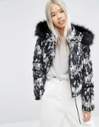 Asos White Cropped Padded Jacket With Fur Hood - Multi