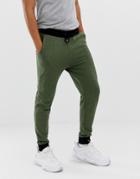 Asos Design Skinny Sweatpants In Khaki Interest Fabric With Contrast Waistband And Cuffs-green