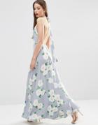 Asos Open Back Maxi Dress In Floral Print - Multi