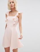 Asos Skater Dress With Square Neck And Ruffle Detail - Blush