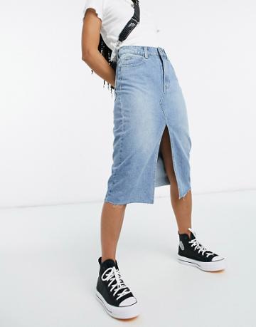 Vila Distressed Denim Skirt In Blue-blues