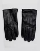Asos Design Leather Gloves In Black With Touchscreen