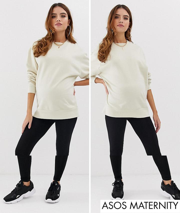 Asos Design Maternity 2 Pack Over The Bump High Waisted Leggings In Black