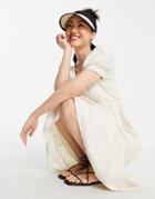 Vero Moda Organic Cotton Midi Dress With Puff Sleeves In Cream-white