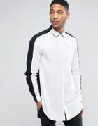 Asos Regular Fit Super Longline Poplin Shirt In Monochrome - White