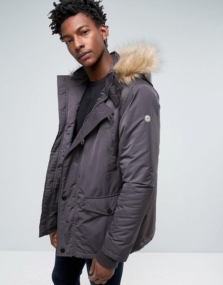 Le Breve Parka With Faux Fur Hood - Gray