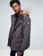 Le Breve Parka With Faux Fur Hood - Gray