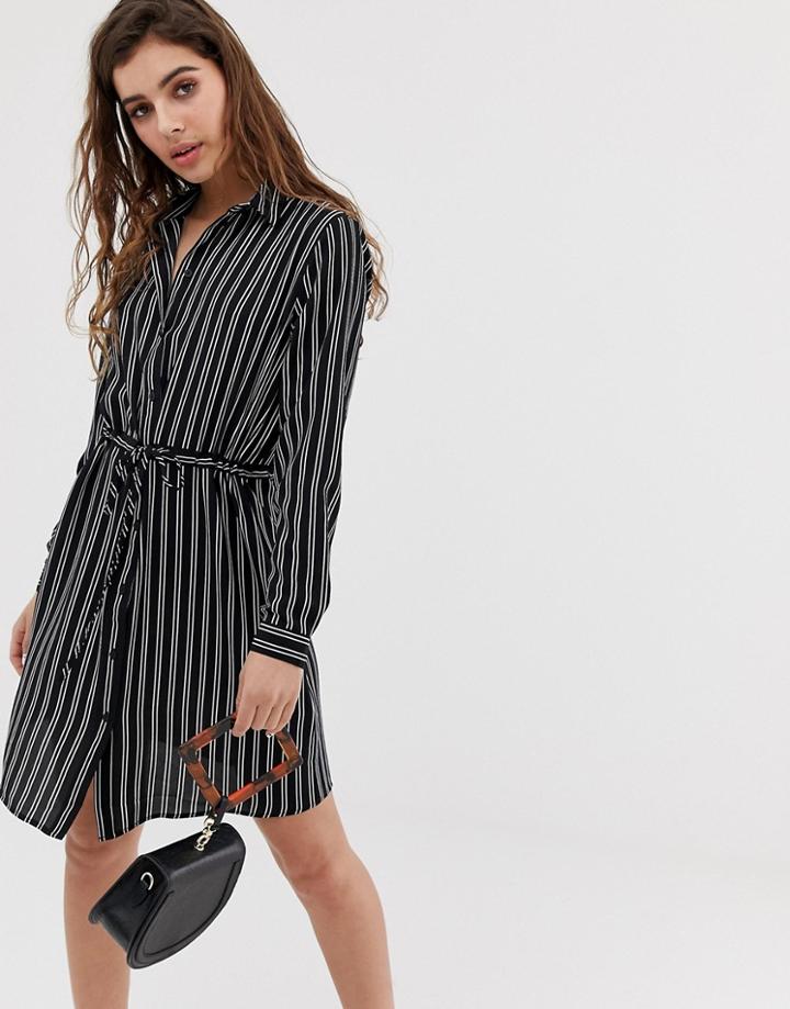 Jdy Stripe Tie Waist Shirt Dress-multi