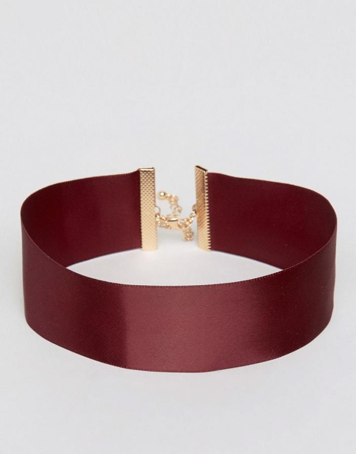 Asos Wide Satin Choker Necklace - Burgandy