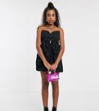 One Above Another Mini Dress With Bow Front And Rhinestone Trim-black