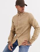 Asos Design Stretch Slim Denim Shirt In Sand-beige