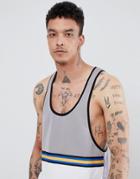 Asos Design Extreme Racer Back Tank In Polytricot With Contrast Yolk And Taping In Gray - Gray