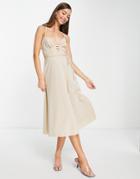 Asos Design Strappy Cupped Skater Midi Dress In Natural Stone-neutral