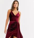 Tfnc Tall Velvet Mini Dress With Drape Detail In Burgundy