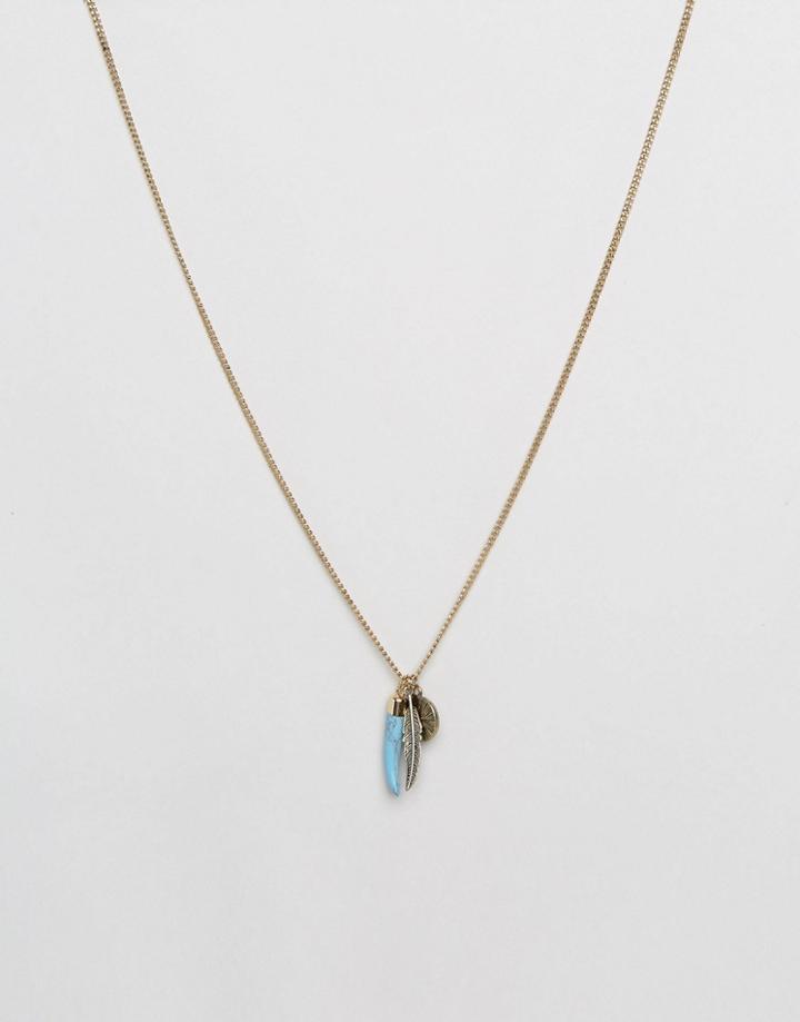 Asos Necklace With Mixed Burnished Charms - Gold