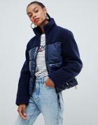 Tommy Jeans Two Tone Sherpa Padded Jacket - Navy