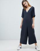 Asos Design Minimal Short Sleeve Strap Back Jumpsuit - Gray