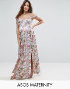Asos Maternity Rose Floral Cold Shoulder Satin Maxi Dress - Multi