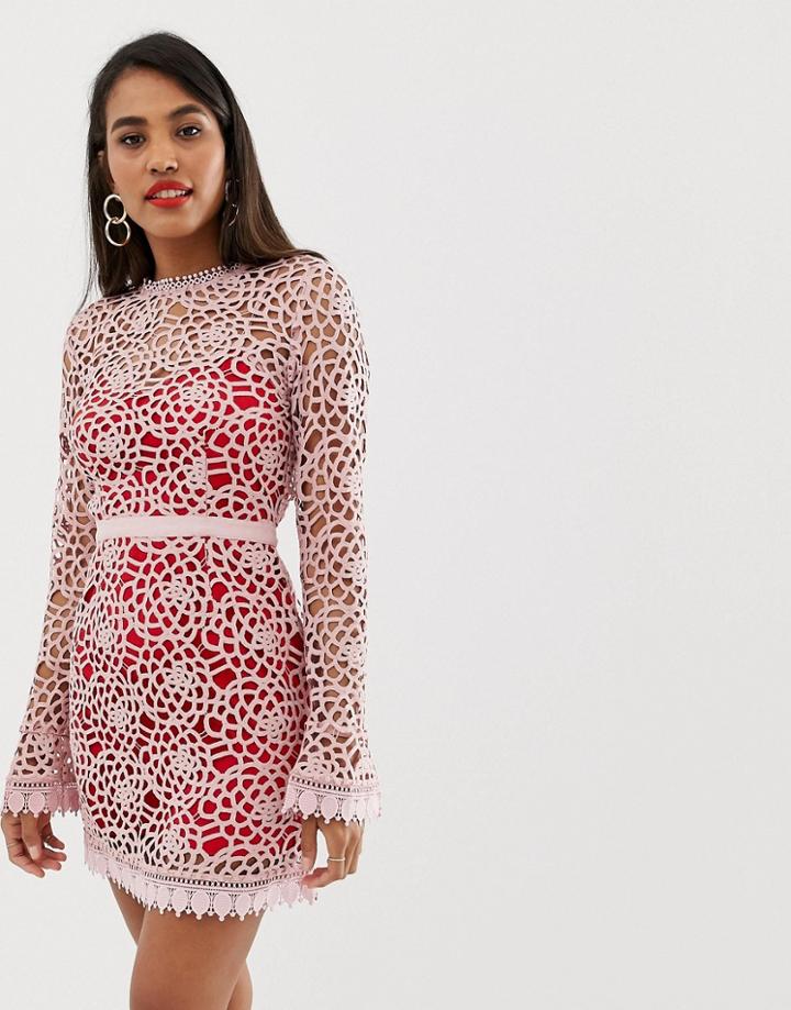 Talulah Roseate Lace Overlay Mini Dress - Pink