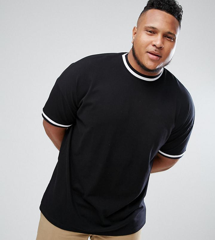 Asos Plus Oversized T-shirt With Contrast Tipping In Pique - Black