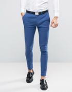Asos Wedding Super Skinny Suit Pant In Mid Blue Stretch Linen Cotton - Blue