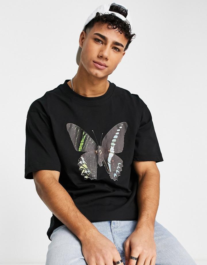 Good For Nothing Oversized T-shirt In Black With Large Butterfly Print