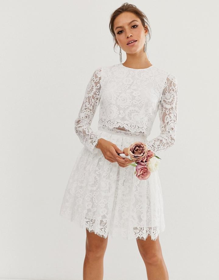 Asos Edition Crop Top Lace Mini Wedding Dress-white