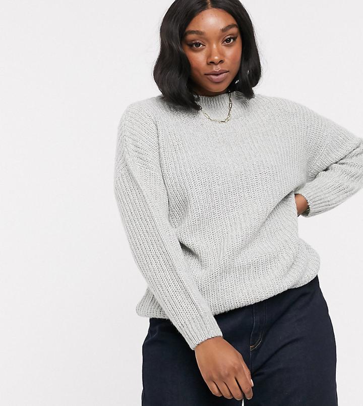 New Look Curve Crew Neck Boxy Sweater In Gray