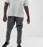 Asos Design Plus Slim Ankle Grazer Cargos With Cuff & Utility Details - Black