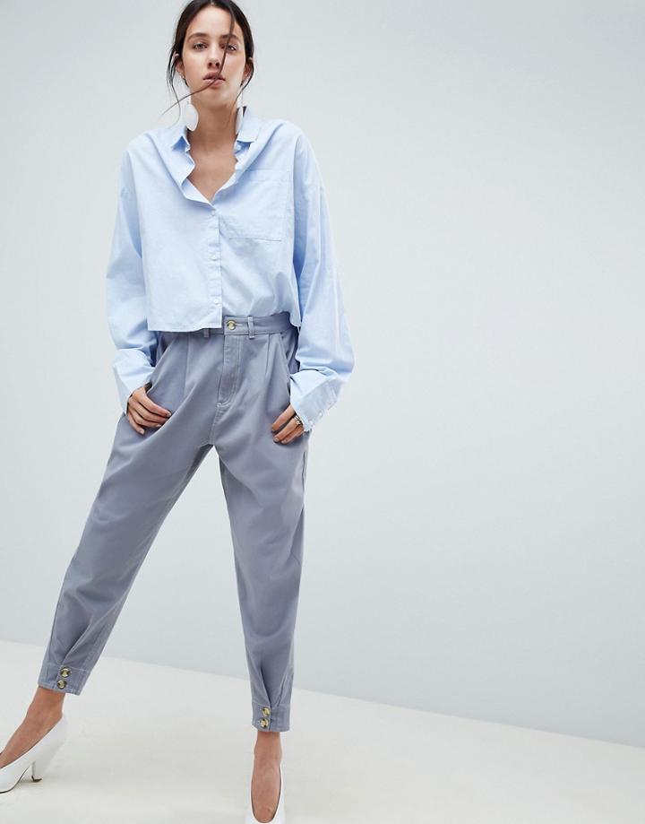 Asos Design Balloon Pants With Button Cinch Hem - Gray