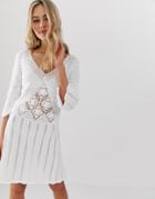 Asos Design Crochet Skater Dress - White