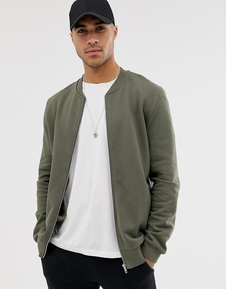 Asos Design Jersey Bomber In Green - Green
