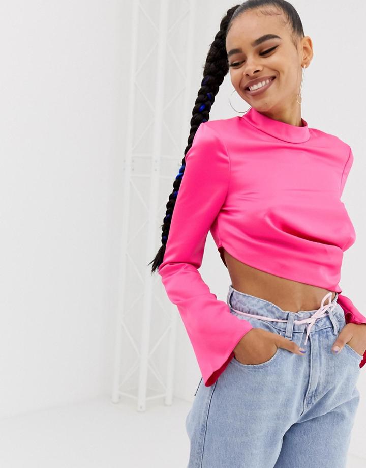Collusion Twist Front Long Sleeve Blouse - Pink