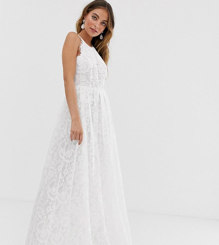 Asos Edition Petite Lace Halter Neck Maxi Wedding Dress-white
