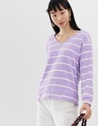 B.young Stripe V Neck Sweater - Purple