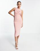 Asos Design Sleeveless Body-conscious Midi Dress With Twist Front Detail In Pink