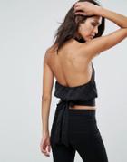 Asos Cropped Wrap Front Halter Top With Tie Back - Black