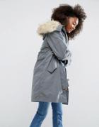 Asos Parka With Ma1 Styling And Removable Fur Liner - Green