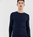 Asos Design Tall Organic Muscle Fit Long Sleeve T-shirt With Crew Neck In Navy